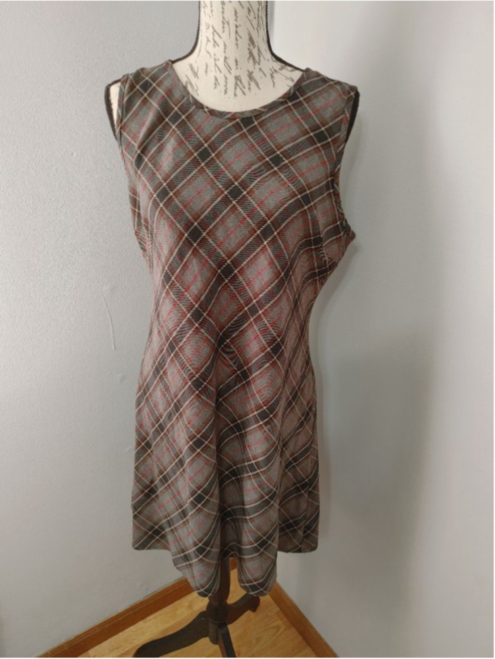 Women's Vintage Giorgio Fiorlini Collection Plaid Dress Juniors 15 Gray Brown